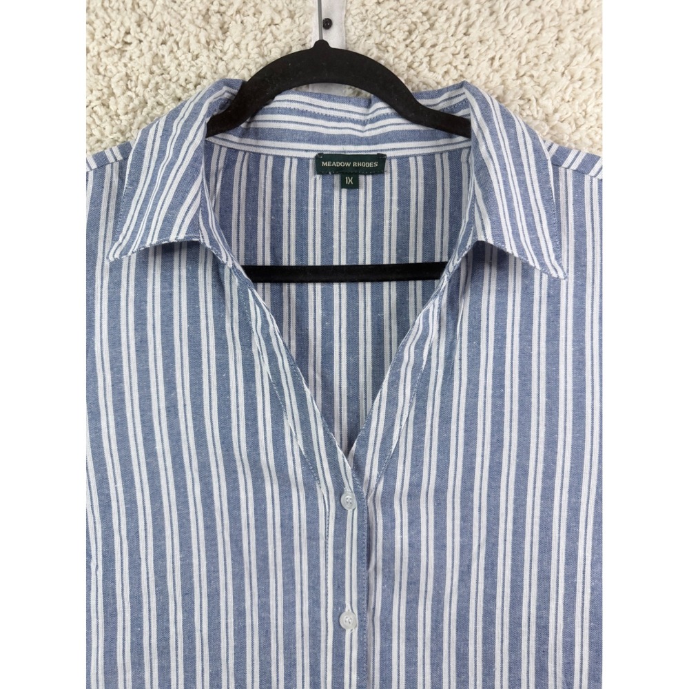 Anthropologie Meadow Rhodes Shirt Dress Size 1X Blue Stripe Puff Sleeve High-Low - Picture 4 of 9